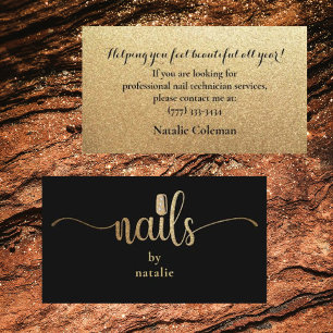 Glitter Guld & Black Nail Technician Affärskort Visitkort