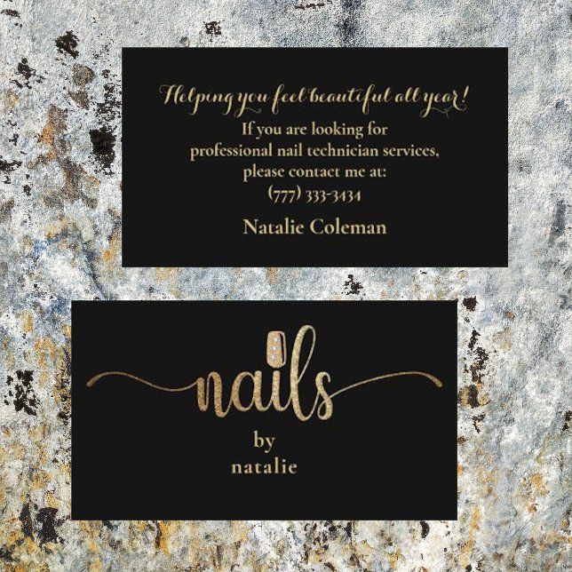Glitter Guld & Black Nail Technician Affärskort Visitkort (Skapare uppladdad)