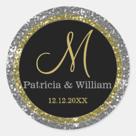 Glitter Guld Bröllop Monogram Sälar Runt Klistermärke