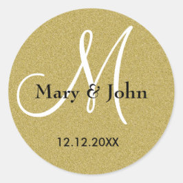 Glitter Guld Bröllop Monogram Sälar Runt Klistermärke