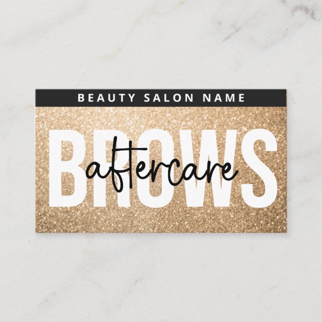 Glitter Guld Brows Aftercare PMU Brow Instructions Visitkort (Framsida)