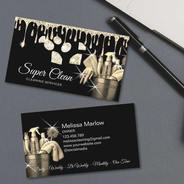 Glitter Guld Commercial House Städning Housekeeper Visitkort (Glitter Gold Commercial House Cleaning Housekeeper Business Card)