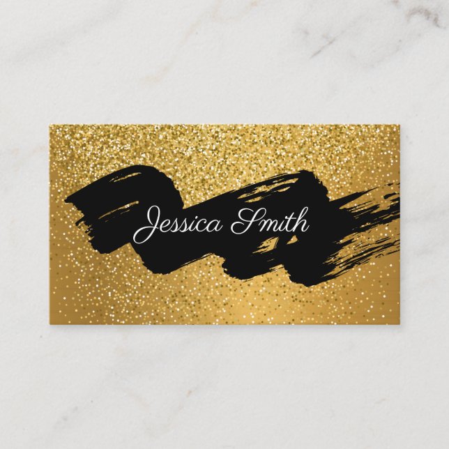 Glitter Guld Confetti | Black Brushed Visitkort (Framsida)
