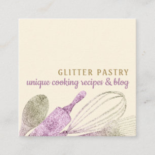 Glitter guld dammiga rosa bakverk och damm fyrkantigt visitkort