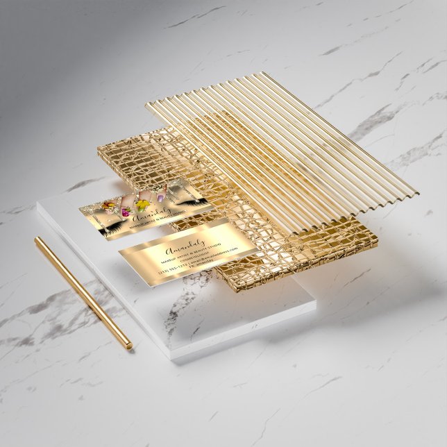 Glitter Guld Drip Nagel Manicuitor Blommigtar Visitkort (Skapare uppladdad)