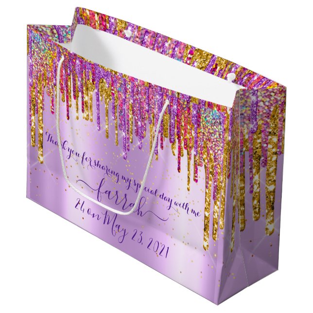 Glitter Guld Drip Ro Sweet16th Violet Möhippa (Framsidan Vinklad)
