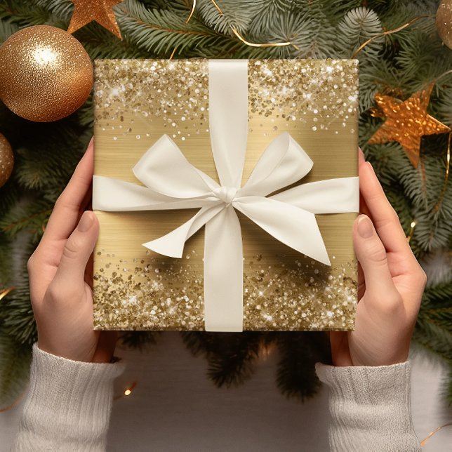 Glitter Guld Falsk Folie Presentpapper (Glitter Gold Faux Foil Wrapping Paper)