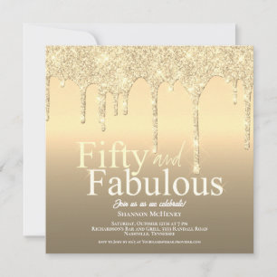 Glitter Guld Femtio och Fantastisk Födelsedag Inbjudningar