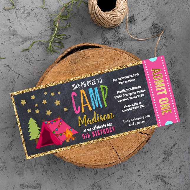 Glitter Guld-glamping Biljett-passet Inbjudningar (Skapare uppladdad)