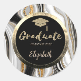 Glitter Guld Grad Cap,Marble Runt Klistermärke