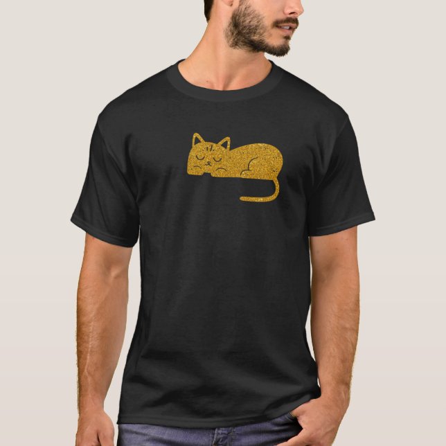 Glitter Guld Kattlur Silhuett tees T Shirt (Framsida)