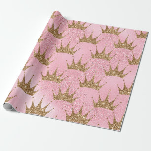 Glitter Guld Krona vid Rosa Glitter Presentpapper