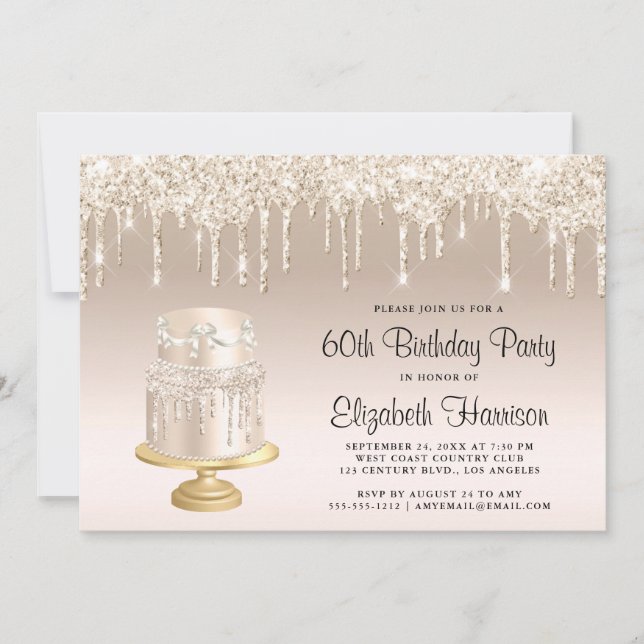 Glitter Guld Kummel 60:e Födelsedagsfesten Inbjudningar (Framsida)