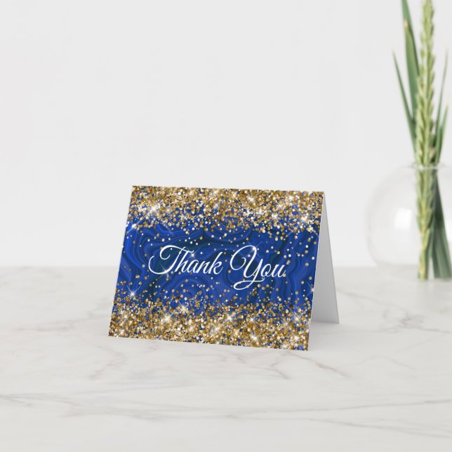 Glitter Guld Lapis Lazuli 50-årsdag Tack Kort (Framsida)