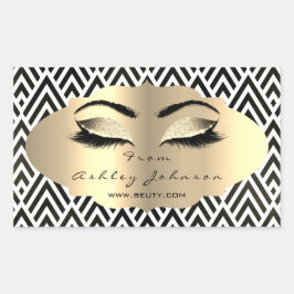 Glitter Guld Lash Ögon från Black White Chevron Rektangulärt Klistermärke