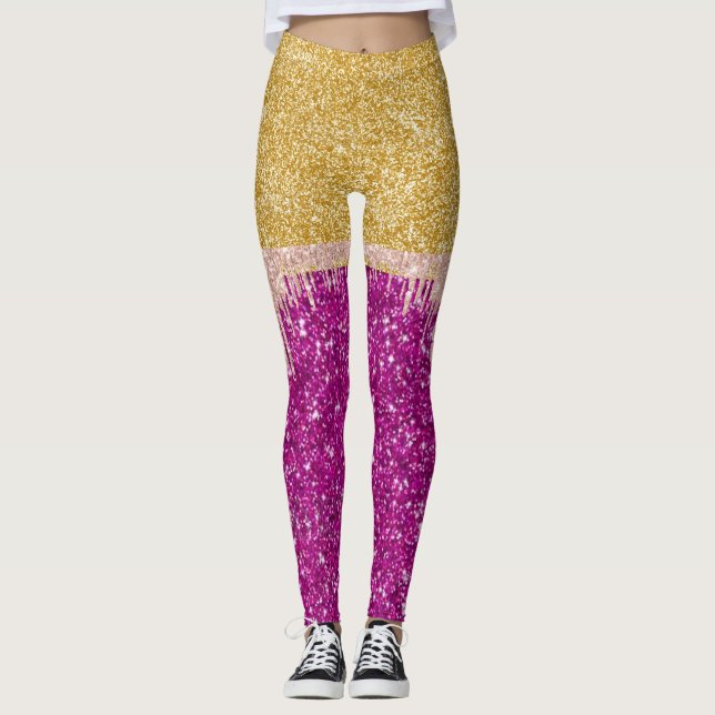 Glitter Guld Lila Leggings (Framsida)