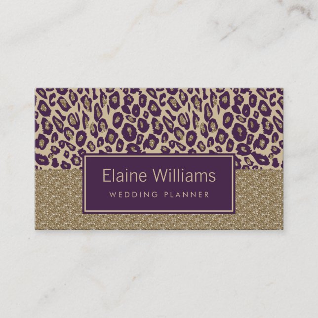 glitter guld lila Leopard-chic Visitkort (Framsida)