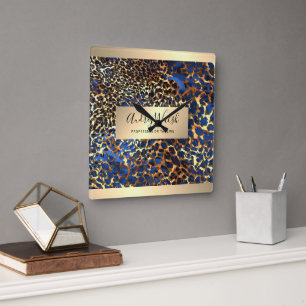 Glitter Guld Lyx Djur Skinn Leopard Skönhet Fyrkantig Klocka