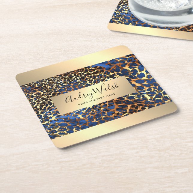 Glitter Guld Lyx Djur Skinn Leopard Skönhet Underlägg Papper Kvadrat (Vinklad)