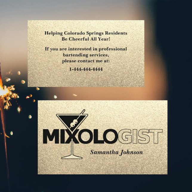Glitter Guld Mixologist Bartender Visitenkort Visitkort (Skapare uppladdad)