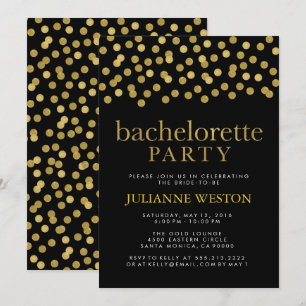 Glitter Guld och Black Confetti Bachelorette Party Inbjudningar