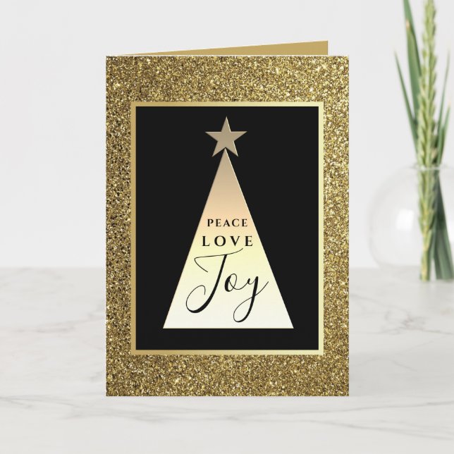 Glitter Guld och Svart Julfirande Kort (Framsida)