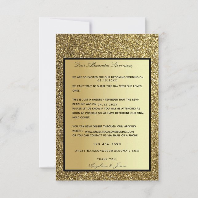 Glitter Guld Påminnelse Bröllopsinbjudan RSVP-kort OSA Kort (Framsida)