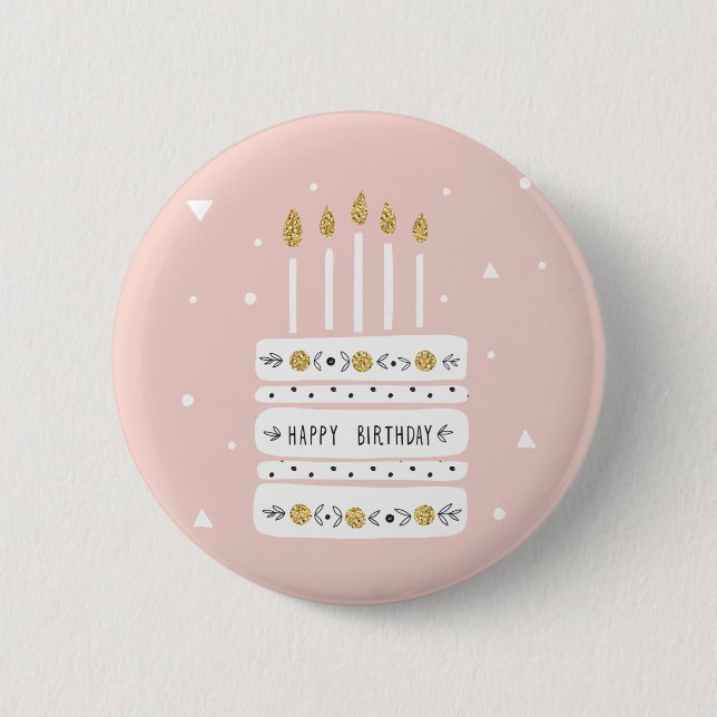 Glitter Guld Pastel Birthday Cake Illustration Knapp (Framsida)