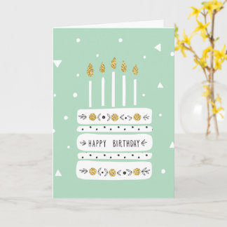 Glitter Guld Pastel Birthday Cake Illustration Kort