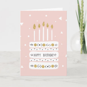 Glitter Guld Pastel Birthday Cake Illustration Kort