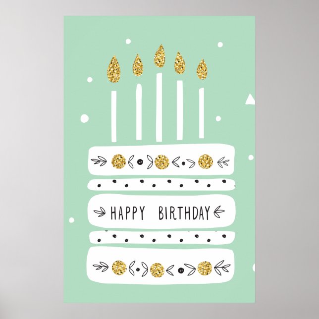 Glitter Guld Pastel Birthday Cake Illustration Poster (Framsidan)