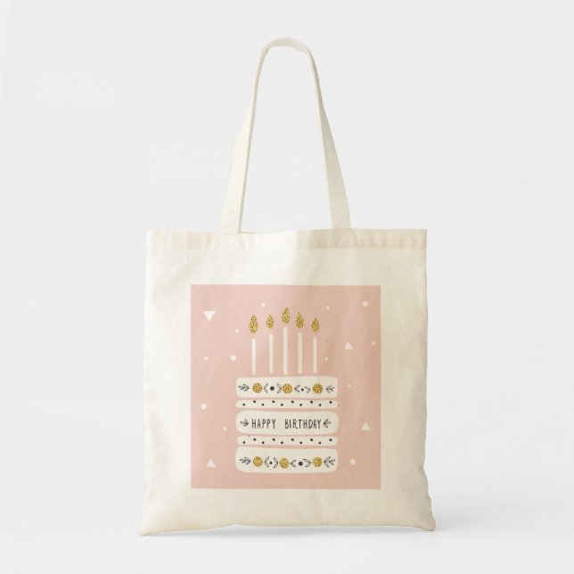 Glitter Guld Pastel Birthday Cake Illustration Tygkasse (Framsidan)