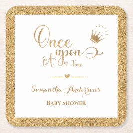 Glitter Guld prinsessan Gång på en babydusch Underlägg Papper Kvadrat