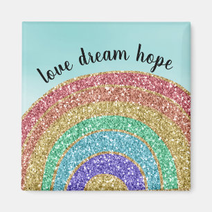 Glitter Guld Rainbow Aqua Watercolor Magnet