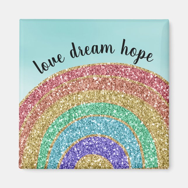 Glitter Guld Rainbow Aqua Watercolor Magnet (Framsidan)