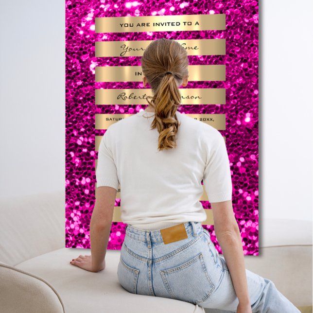 Glitter Guld Ränder Champagne Rosafärgad Rosa Fuch Inbjudningar (Glitter Gold Stripes Champagne Blush Pink Fuchsia Invitation)