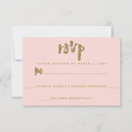 Glitter Guld Rodnad Rosa Bröllop Enkel RSVP OSA Kort
