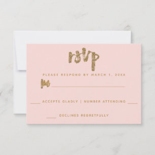 Glitter Guld Rodnad Rosa Bröllop Enkel RSVP OSA Kort
