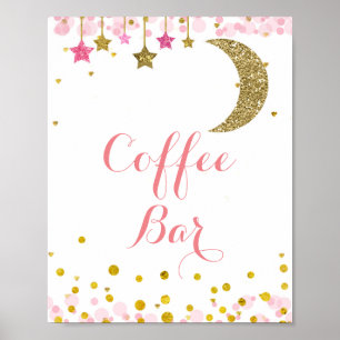 Glitter guld rosa måne -färglaset Pub-tecken Poster