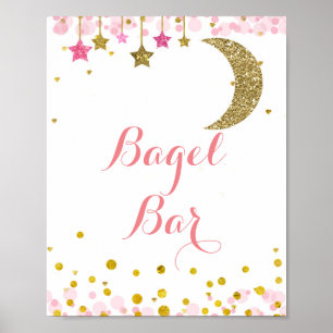 Glitter guld rosa måne vattenfärg Bagel Bar skylt