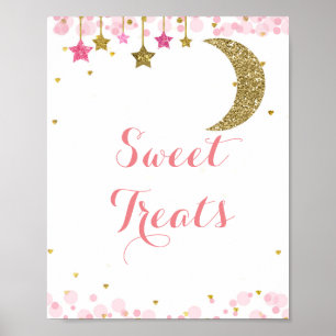 Glitter guld rosa vattenfärg Söta Treattecken Poster