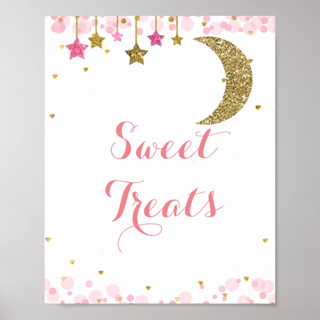 Glitter guld rosa vattenfärg Söta Treattecken Poster (Framsidan)