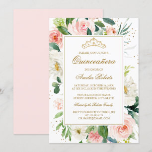 Glitter Guld Rouge Floral Quinceanera Födelsedag I Inbjudningar