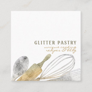 Glitter guld silver bakverk bageri kock lyx fyrkantigt visitkort