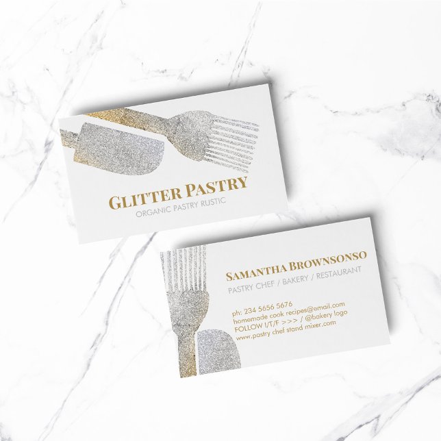 Glitter guld silver bakverk bageri kock visitkort (bakery business  chef)