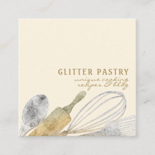 Glitter-guld-silver-bakverk, matlagningsskylt fyrkantigt visitkort