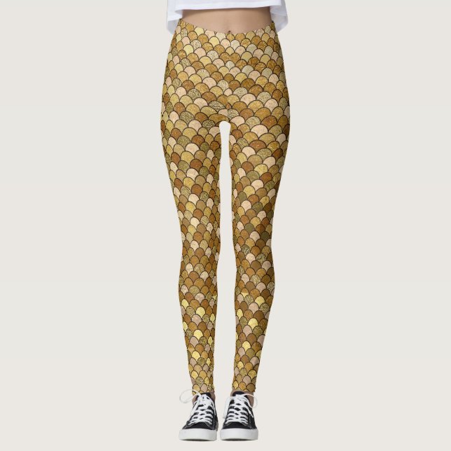 Glitter Guld Siren Fiskfjäll Leggings (Framsida)