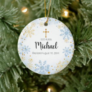 GLITTER Guld Snowflake Baptism Ornament Välsigna d