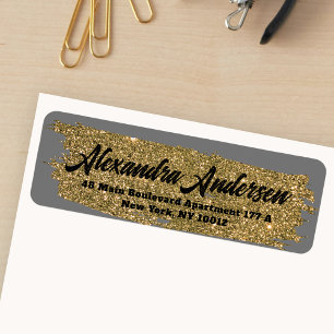 Glitter Guld Sparkly Brushstroke Returadress Etikett
