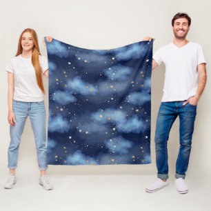 Glitter Guld Stars Mörk blått Himlar Mönster Fleecefilt